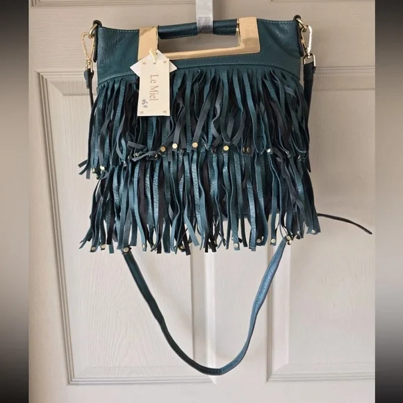 Le Miel Fringe Crossbody Bag Blue Women Cluch Detachable Strap Western 90s New - Picture 6 of 16